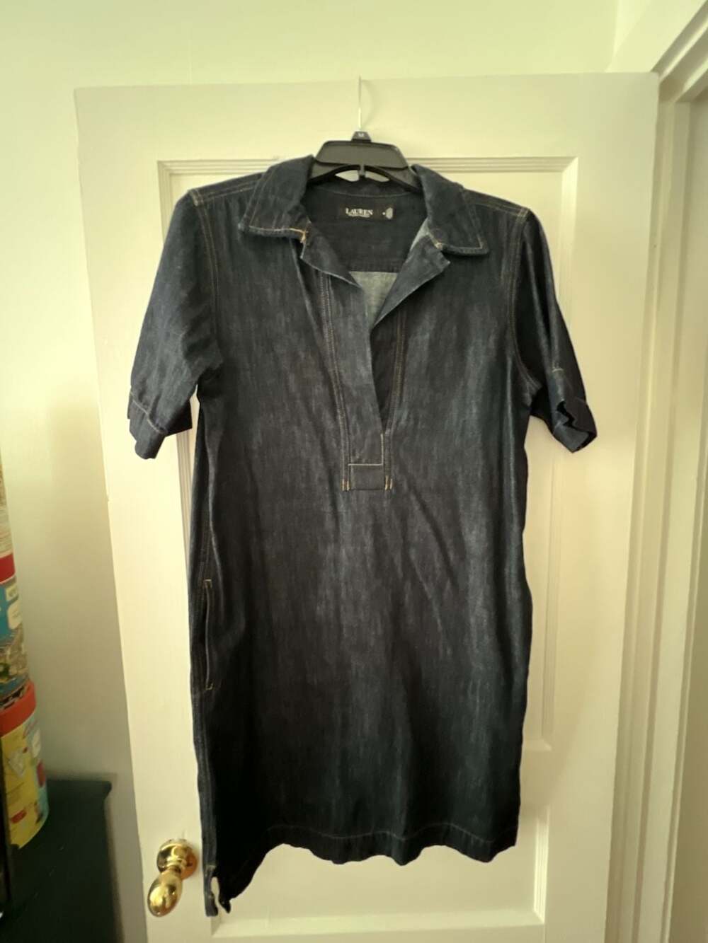 Lauren Ralph Lauren Denim Dress Size M Dark Wash Short Sleeve Popover